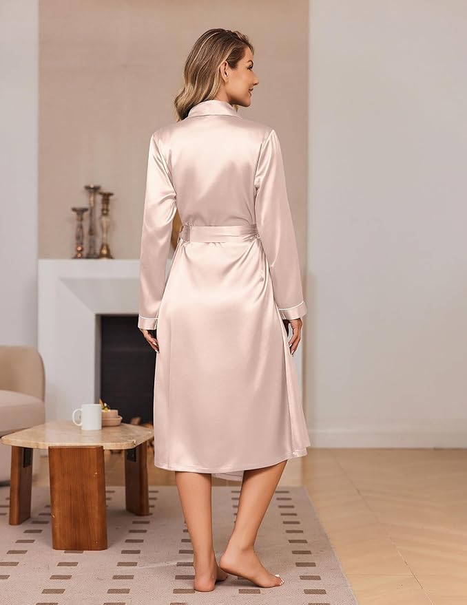 Ekouaer Silk Robes for Women Shawl Collar Satin Bathrobe Long Bride Wedding Party Robe Lightweight Sexy Sleepwear S-XXL