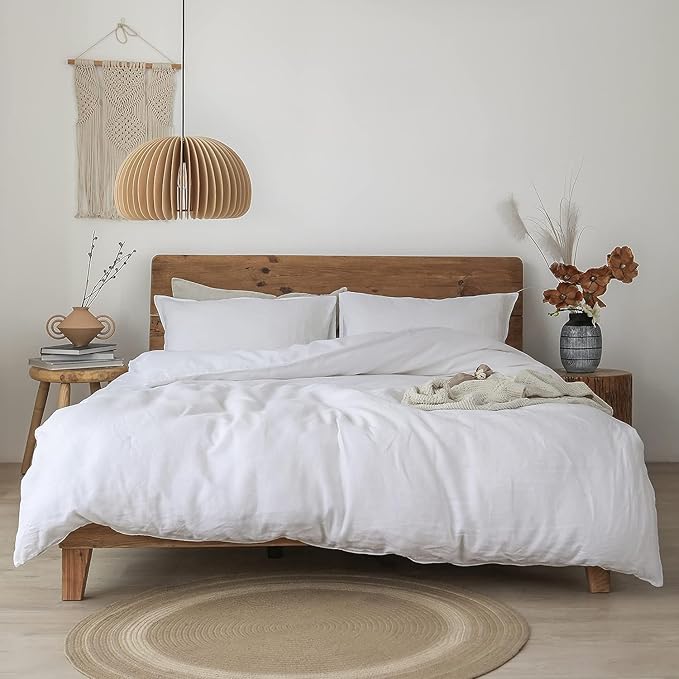XZ XIFA White Linen Duvet Cover California King, 100% Washed French Flax Linen Bedding Set with Zipper Closure, Cooling & Textured Bed Sets for Hot Sleepers(1 Duvet Cover, 2 Pillowcases)