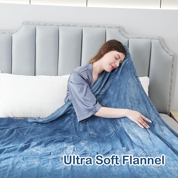 Electric Heated Blanket Full Size 72"x 84", Super Cozy Soft with 6 Heat Levels & 10 Hours Auto of, Quick Heating for Bedroom Living Room Machine Washable, Light Blue Grey