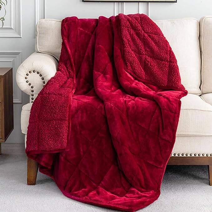 Uttermara Sherpa Fleece Weighted Blanket 20 lbs for Adult, Unicolor Ultra-Soft Fleece and Sherpa, Dual Sided Cozy Plush Blanket for Sofa Bed, 60 x 80 inches, Red