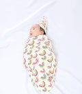 Newborn Swaddle Blanket with Hat Set,Unisex Baby Receiving Blanket Nursery Wrap for Girls and Boys, Viscose Made from Bamboo Rainbow One Size