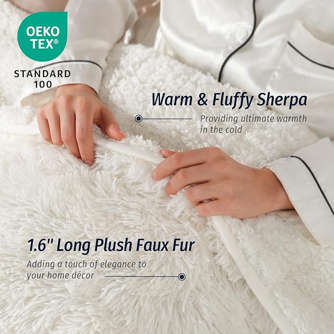 Wemore Shaggy Long Fur Faux Fur Weighted Blanket, Cozy and Fluffy Plush Sherpa Long Hair Blanket for Adult 10lbs, Fluffy Fuzzy Sherpa Reverse Heavy Blanket for Bed, Couch, Cream White, 48 x 72 Inches