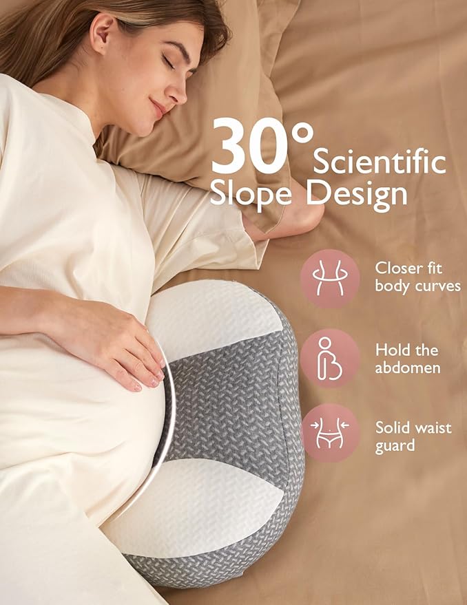 Momcozy Plus W Shaped Pregnancy Pillow for Sleeping - Adjustable Maternity Pillow for Side Sleepers - Portable Wedge Belly Support -Compact Design for Back Belly and HIPS, Grey White