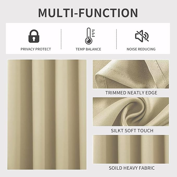 Joydeco Beige Custom Solid Single Blackout Curtain for Bedroom and Living Room, Grommet Thermal Insulated Room Darkening Curtain 1 Panel (Custom Size,Beige)