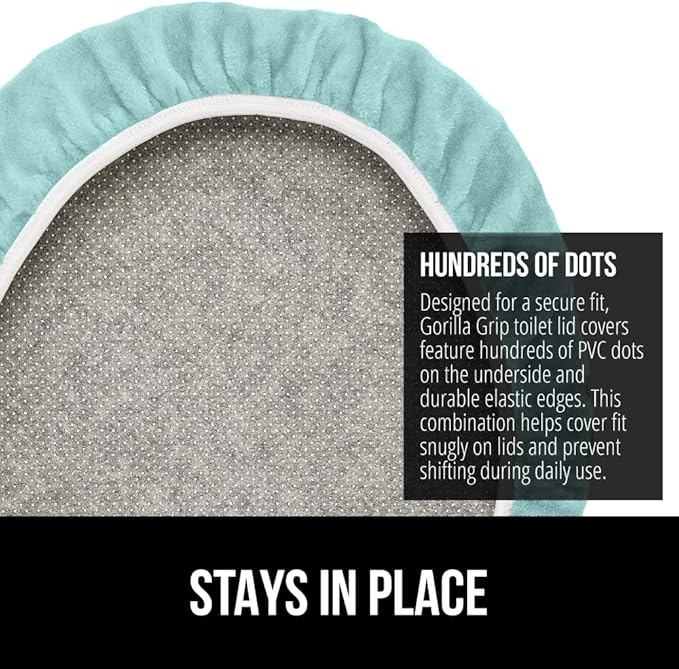 GORILLA GRIP Thick Memory Foam Bathroom Toilet Lid Seat Cover, Soft Velvet Topside, Machine Wash, Plush Cushioned Covers Fits Most Size Lids, Decorative Bath Room Accessories, 19.5x18.5, Seablue