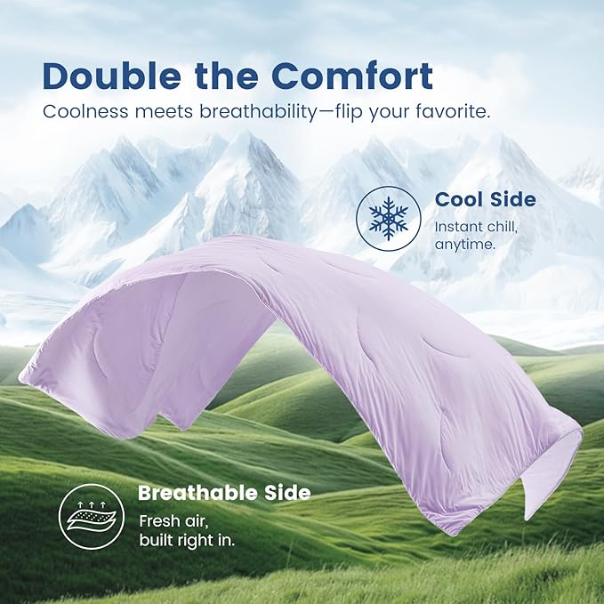 Cozy Bliss Cooling Comforter King Size Dual-Sided, Ultra-Soft Cooling Blankets for Hot Sleepers and Night Sweats, Breathable Lightweight Silky Smooth, Lavender Purple