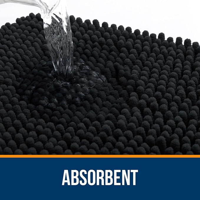 OLANLY Bathroom Rugs 47x20, Extra Soft Absorbent Chenille Bath Rugs, Rubber Backing Quick Dry, Machine Washable Bath Mats for Bathroom Floor, Tub and Shower, Home Decor Accessories, Black