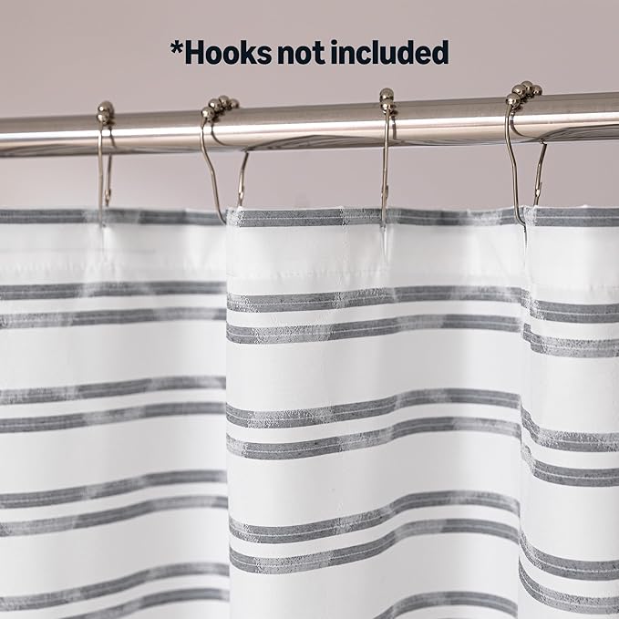 Amazon Basics Geometric Jacquard Fabric Shower Curtain for Bathroom, Lightweight, Waterproof and Washable, 72" W x 72" L, Grey Striped