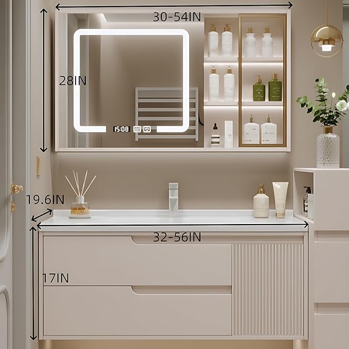 Cream Grey Sophisticated Bathroom Vanity - Bathroom Vanity with Smart Storage & Mirror Cabinet, Defogging, LED Light | Wall-Mounted Bathroom Storage Cabinet & Bathroom Vanity with Sink (Cream, 40IN)