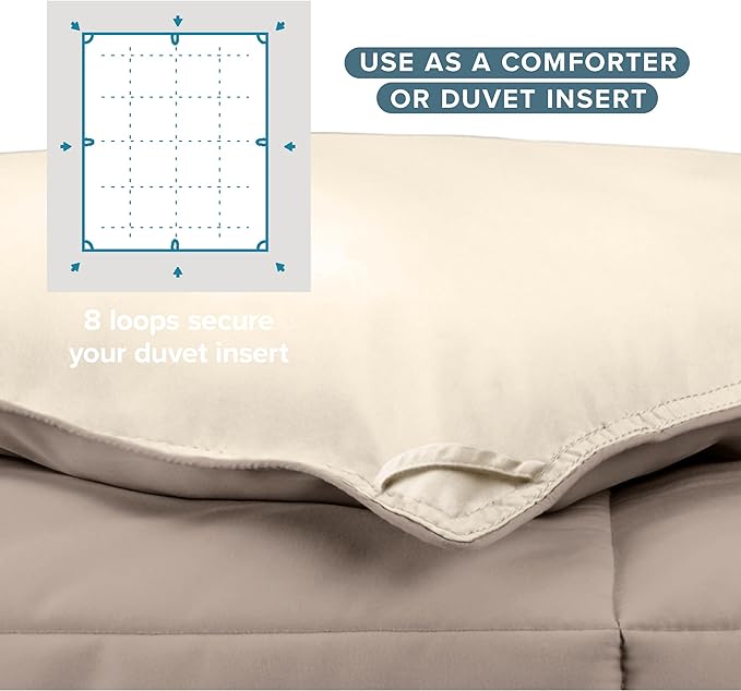 Bare Home Queen Comforter - Reversible Colors - Goose Down Alternative - Ultra-Soft - Premium 1800 Series - All Season Warmth - Bedding Comforter (Queen, Taupe/Sand)