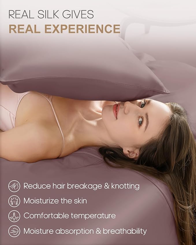 THXSILK Set of 2 22mm 100% Pure Mulberry 6A+ Silk Pillowcases for Hair & Skin with Zipper Closure, Cooling, Natural, Organic, Double Sided Silk Pillow Case (Purple, Queen 20"x30", 2pcs)