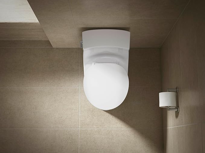 KOHLER 57778-GCF-0 Cymbal ReadyLatch Quiet-Close Soft Close Toilet Seat Round, Flexible CoreFlex Material, Wider Toilet Seat Surface, Home Essentials, White with Ice Grey Core Center