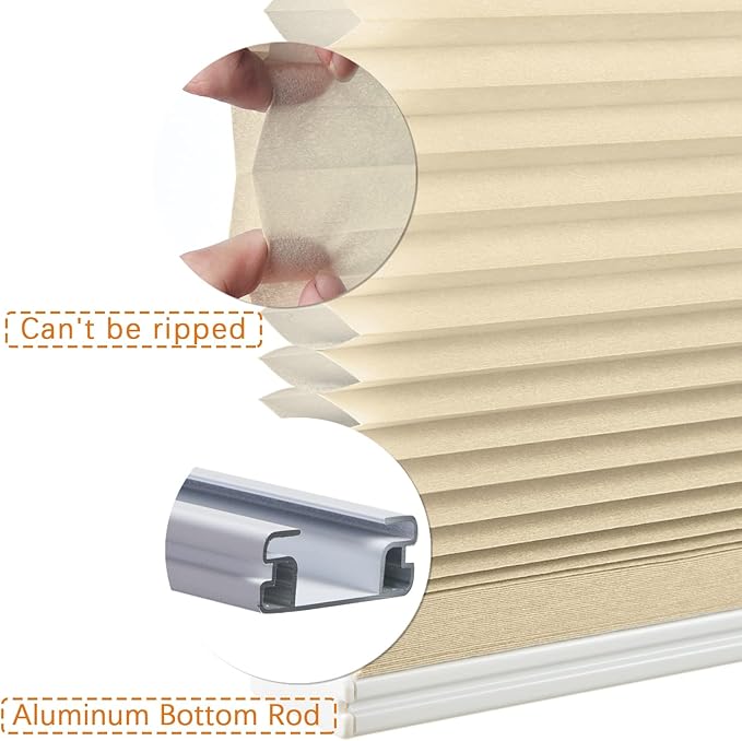 Persilux Custom Size Cellular Window Shades Cordless Roller Shades Light Filtering Honeycomb Window Blinds UV Protection Blinds for Windows, Home and Bedroom Ivory