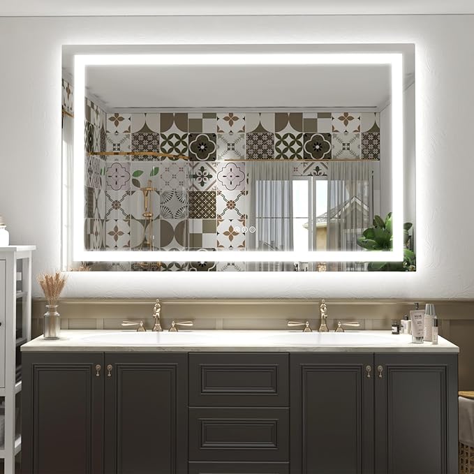55x40 inch Large LED Mirror for Bathroom, Lighted Vanity Mirror for Wall, Dimmable, Anti-Fog, Shatter-Proof, ETL Listed (Front Lights + Backlit)