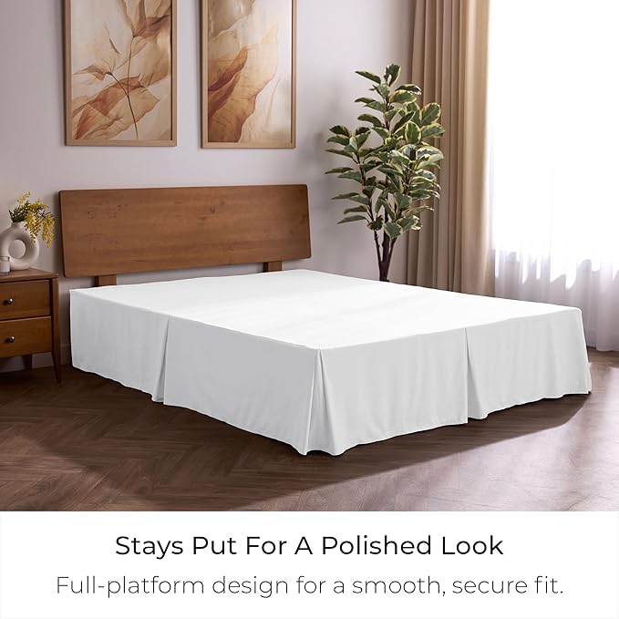 Mellanni Bed Skirt Queen Size - Bed Skirting - 15-Inch Tailored Drop Pleated Dust Ruffle - Hotel Luxury Bedding - Wrinkle, Fade, Stain Resistant - 1 Bedskirt (Queen, White)