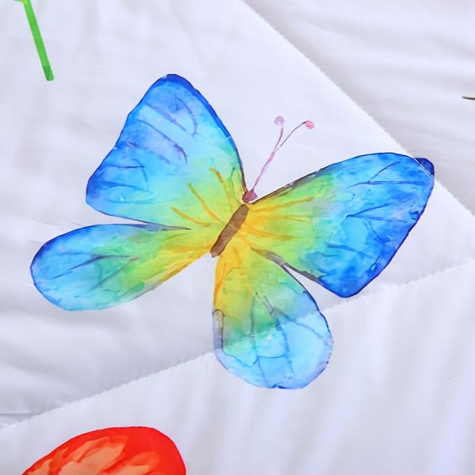 Wajade 7 Piece Butterfly Comforter Set for Girls Kids Cute Colorful Butterfly Flowers Floral Bedding Set Full Size with Sheet and 2 Pillowcases 2 Pillow Shams Bed in a Bag as Birthday Choice