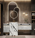 Single Sink Freestanding Bath Vanity, Modern Bath Vanity with LED Smart Mirror, 60IN Solid Wood Floating Bathroom Sink Cabinet with Marble Slate Top and Large Storage Drawer