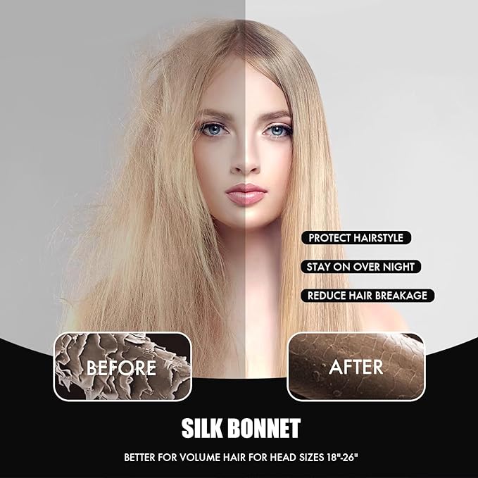 Silk Bonnet for Sleeping Women, Adjustable Soft Satin Lined Bonnet with Tie Band, Double Layer Sleep Night Cap