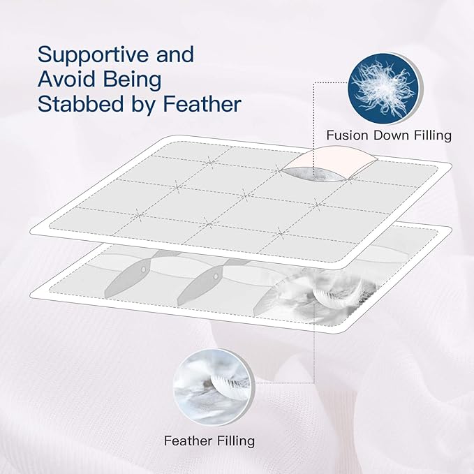 ELEMUSE Twin XL Size Fusion Goose Down Featherbed Mattress Topper for College Dorm, Thick and Fluffy Double Layer Pillowtop Mattress Pad, with 8-21 Inch Deep Pocket