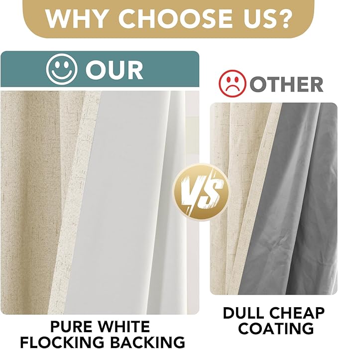 H.VERSAILTEX 100% Blackout Curtains for Bedroom Thermal Insulated Linen Textured Curtains Heat and Full Light Blocking Drapes Living Room Curtains 2 Panel Sets, Bleached Sand, 52x108 Inch