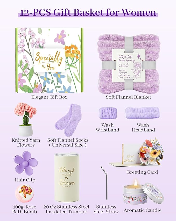 Birthday Gifts for Women, Care Package Get Well Soon Gift, Relaxing Spa Gift Baskets Unique Gifts for Women, Thinking of You Gifts Christmas Gift for Mom, Wife, Sister, Best Friend