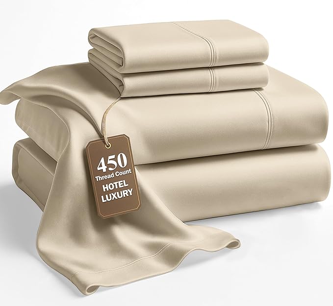 LANE LINEN 100% Cotton Bed Sheets Full Size Bed – 450 Thread Count Soft & Cooling Sateen Weave, 15” Deep Pocket Fully Elasticized Fitted Sheet, Breathable & Fade-Resistant Hotel Bedding, Linen
