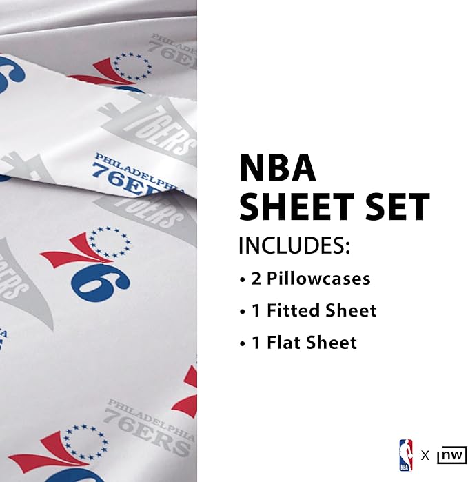 Northwest Officially Licensed Philadelphia 76ers NBA Twin Size Sheet Set – Soft Team Logo Bedding for Dorms, Bedrooms, Fan Caves & Game Day Style