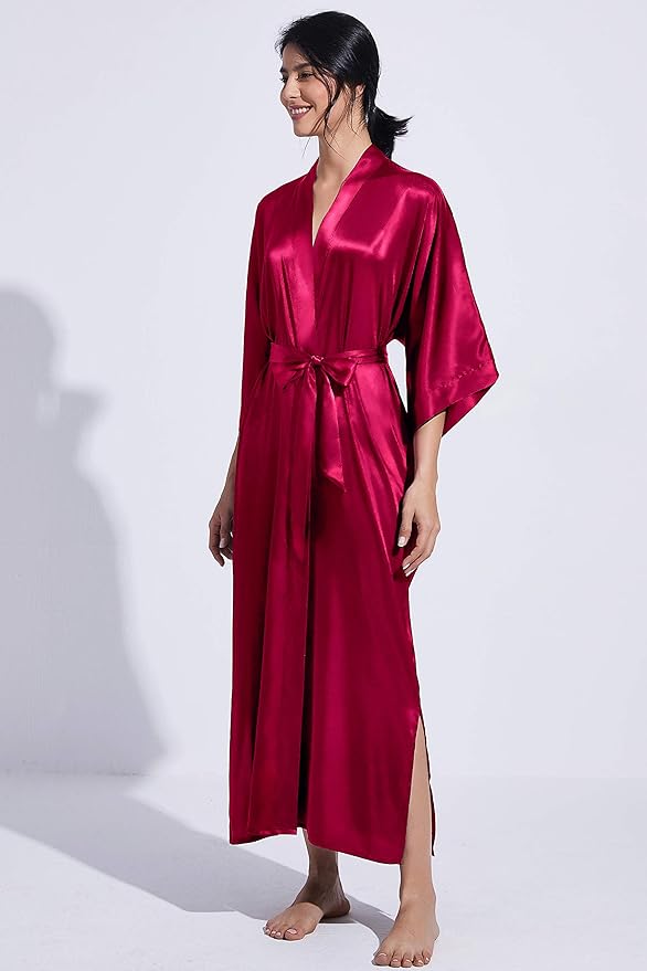 PRODESIGN Satin Kimono Robe Women Long Silky Kimono Bathrobe Sleepwear Wedding Bridesmaid Robe