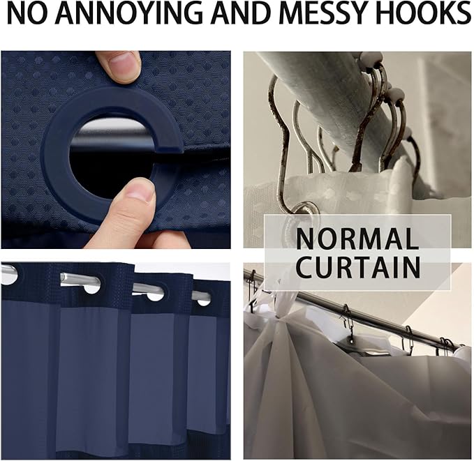 YellyHommy No Hook Shower Curtain with Snap in Liner Set Less Time Blue Waffle Shower Curtain for Bathroom 75" L x 78" W