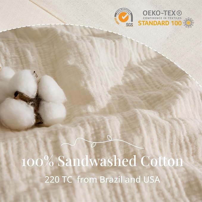 Off White Duvet Cover King, 100% Sandwashed Cotton Soft King Size Duvet Cover Set 3 Pieces with Zipper Clousre & Corner Buttons (Off White, King 104 x 90)