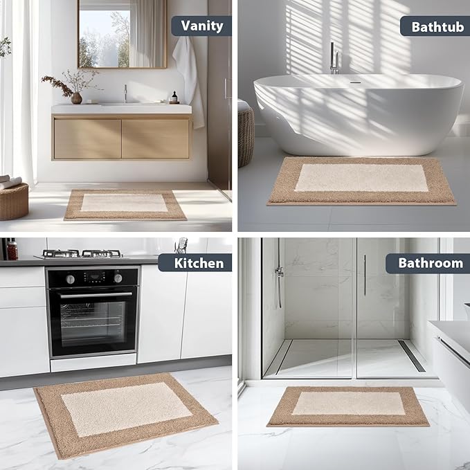 Bathroom Rugs 24" x 60", Non-Slip Extra Soft Absorbent Bath Rugs, Machine Washable Quick Dry Bath Mats for Bathroom Floor, Shower, Bathtub and Sink, Beige & Grayish Brown