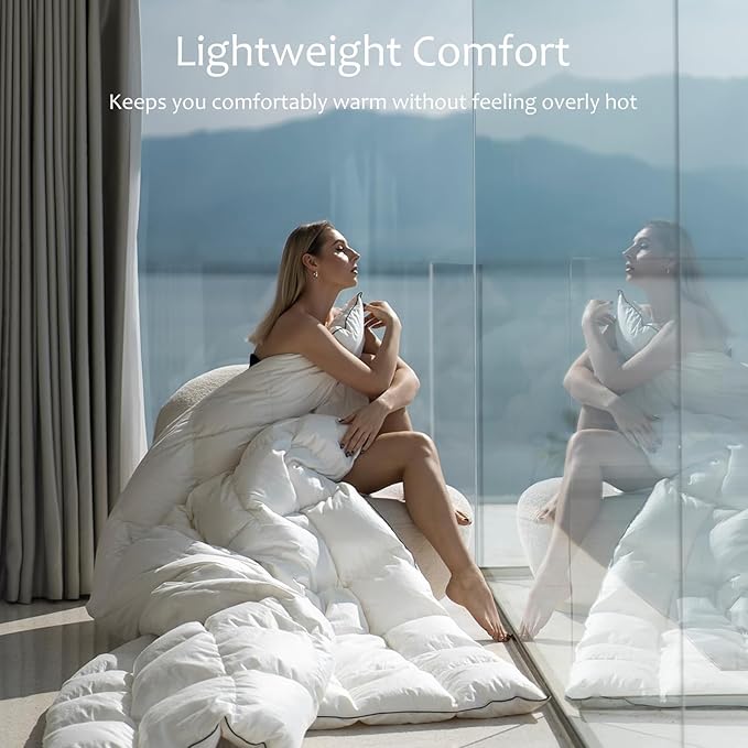 Luxury Down Fiber Comforter Twin/Twin XL Size - High Fill Power Medium Warmth for All Season Duvet Insert - Light Weight, Lvory White (68" x 90")