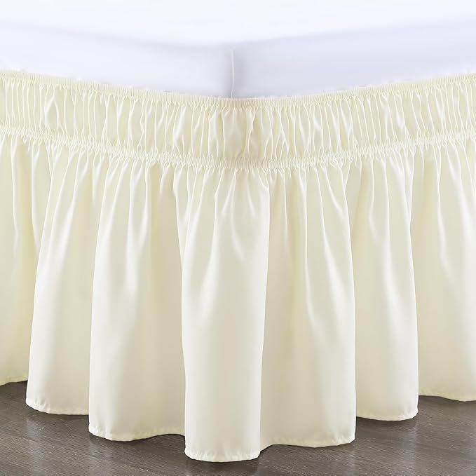 RIMELA Bed Skirt King Size 18 Inch Drop, Wrap Around Elastic Bedskirt Solid Microfiber Luxury Hotel Quality Fabric, Easy to Install Machine Washable Wrinkle & Fade Resistant, Cream
