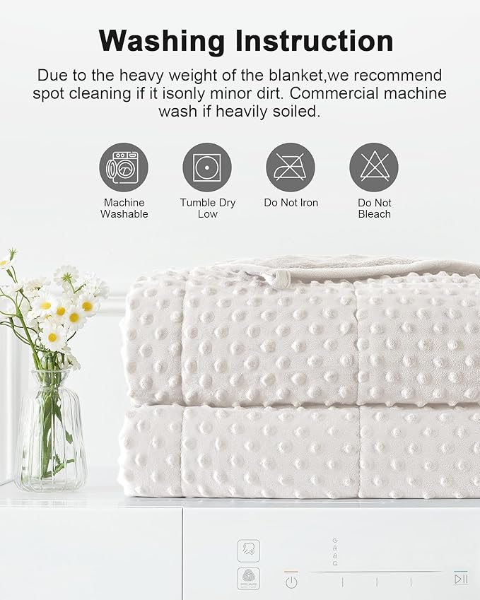 Minky Dot Weighted Blanket for Adults Queen Size 15 lbs, Soft Cooling Heavy Breathable Blanket for All-Season, Washable Weighted Throw with Glass Beads, 60 x 80 Inches, Cream