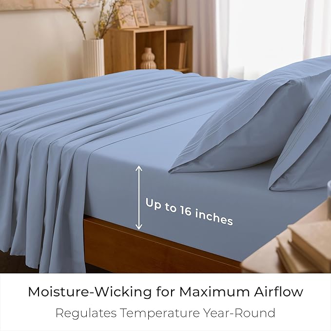Mellanni Full Sheets Set - 4 PC Iconic Collection Bedding - Hotel Luxury, Extra Soft, Cooling Bed Sheets - Wrinkle, Fade, Stain Resistant (Full, Sky Blue)