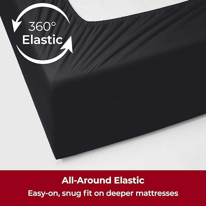 Mellanni Extra Deep Full Sheets - 4 PC Iconic Collection Bedding - Hotel Luxury, Ultra Soft, Cooling Bed Sheets - Wrinkle, Fade, Stain Resistant (Full, Black)