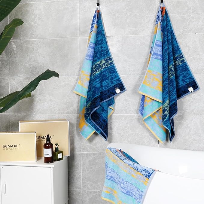 SEMAXE 4-Pack Luxury Bath Towels for Bathroom, 100% Cotton, Soft, Absorbent, and Quick-Drying, 55"x27", Starry Night, Perfect for Hotels, Gyms, and Spas