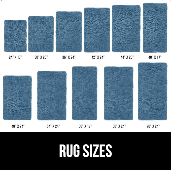 GORILLA GRIP Bath Rug Mat 48x17, Thick Soft Absorbent Chenille, Quick Dry Microfiber Mats, Rubber Backing Washable Shower Floor Rugs, Bathmat Runner, US Designed Bathroom Home Decor Accessories Blue