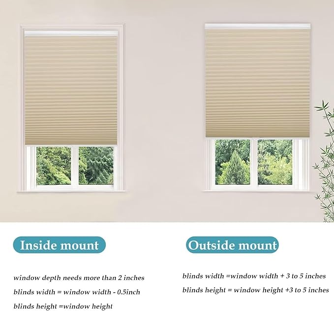 MYshade 1.5-Inch Cellular Cordless Light Filtering Shades,Thermal Insulating Noise Reducing Waterproof Blinds,Honeycomb Window Treatments for Indoor Light Control (Beige-24 W x 50" H)
