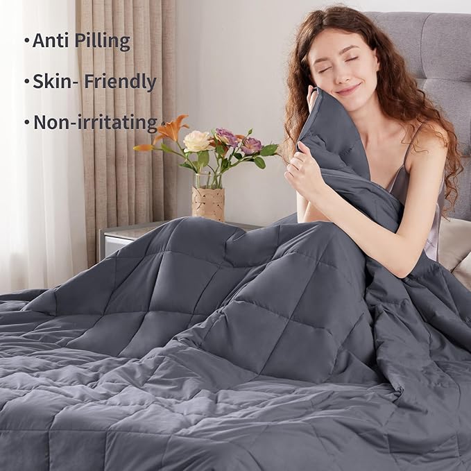 Weighted Blanket Twin Size (48"x72" 20lbs),Ultra Soft and Cozy Cooling Weighted Blanket Twin Size for Adult,Heavy Blanket with Machine Washable Soft Blanket, Dark Grey