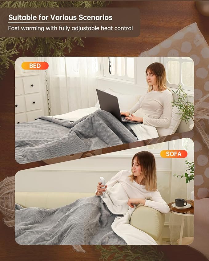 Electric Heated Blanket King Size, Washable Blanket Warmer with Dual Control for Home for Adults, Super Cozy Soft Fabric 100" x 90", 9 Heat Levels, 1-9H Auto-Off, ETL Certified, Gray