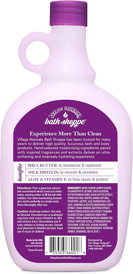 Village Naturals Bath Shoppe Moisturizing Lavender Chamomile Milk Bath - Hydrates Skin - Made with Shea Butter and Vitamin E (Pack of 2 Bottles, 28 fl oz Each)