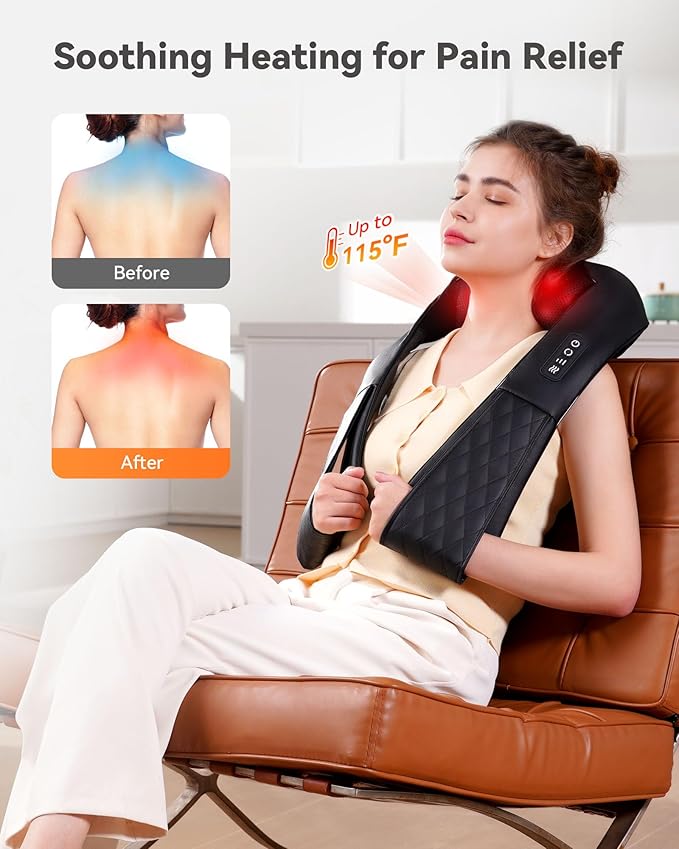 Shiatsu Neck and Back Massager, Corded Electric Neck Massager with Heat for Pain Relief Deep Tissue 4D Kneading Shoulder Massager Pillow for Whole Body Relaxation, Gifts for Mom Dad Women Men