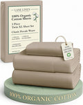 LANE LINEN 100% Organic Cotton Twin XL Sheets Set, Fully Elasticized Bed Sheets Set Twin XL Size Perfetct for Hospital beds, Deep Pocket Soft & Comfy Sheets Set Twin XL Size-Taupe