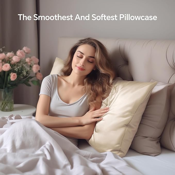 INFIIXSO Mulberry Silk Pillowcase for Hair and Skin, Silk Pillow Cases King Size with Hidden Zipper 20x40 Inches, Extraordinary Smooth and Soft Cooling Pillow Cases for Hot Sleepers(Beige, 1 Pack)