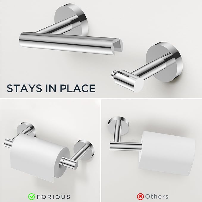 FORIOUS Bathroom Hardware Accessories Set, SUS304 Stainless Steel 24 Inch Towel Bar Set, Modern Towel Racks Holder for Bathroom Wall Mounted, 4 Pieces, Chrome