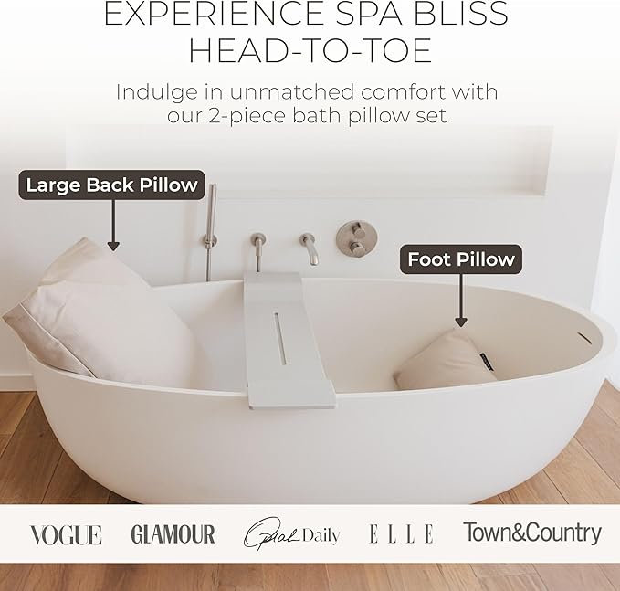 BADESOFA® Luxury Bath Pillow Set 2-Piece – Large Back Pillow & Foot Pillow for Tub – Spa-Grade Comfort for Head, Neck, Back & Feet – Quick Drying Bathtub Cushion Set in Grey