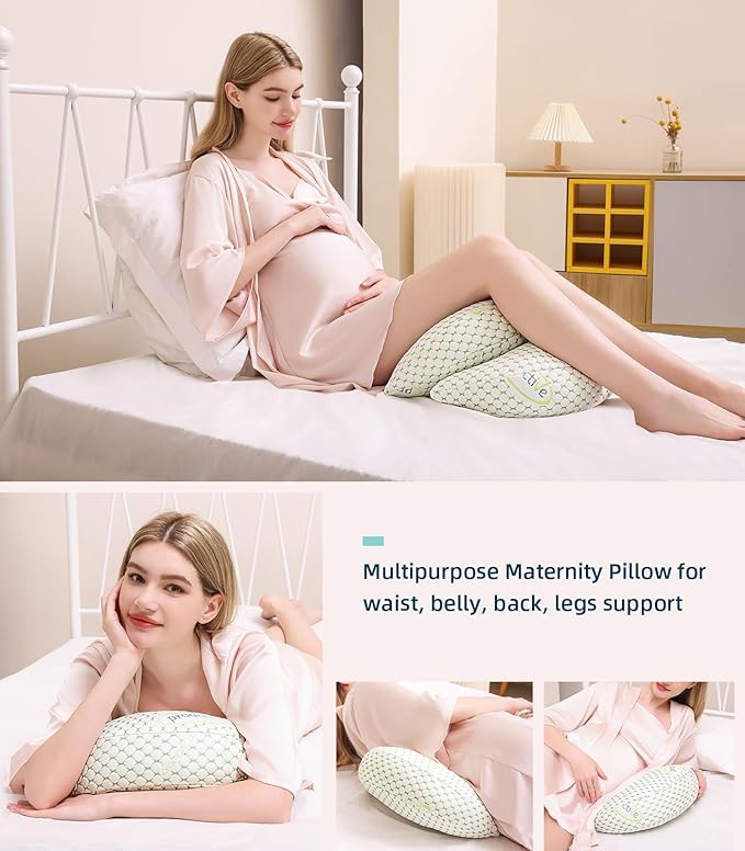 Pregnancy Pillow for Pregnant Women – Comfortable Maternity Pillow for Side Sleepers, Supports Back, Belly, HIPS, and Legs, with Removable & Adjustable Cover