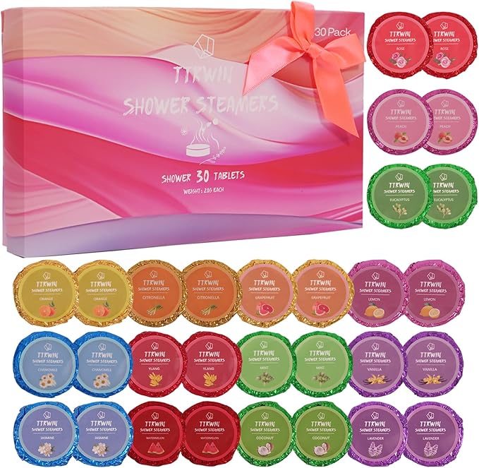 Shower Steamers Aromatherapy 30 Pack Shower Bombs with Natural Essential Oils, Home SPA Stress Relief Christmas Stocking Stuffers Birthday Gifts for Women Mom Men Self Care Relaxation