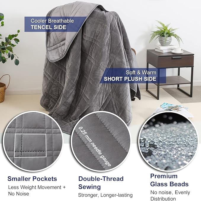 Reversible Weighted Blanket King Size 25lbs(88''x104'', All Season Use), Warm Short Plush and Cool Tencel Fabric Double-Sided Weighted Blanket California King Size for Couples - Carry Bag Included